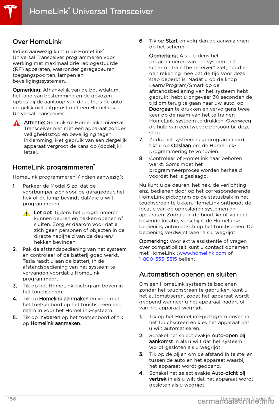 TESLA MODEL S 2019  Handleiding (in Dutch) HomeLink