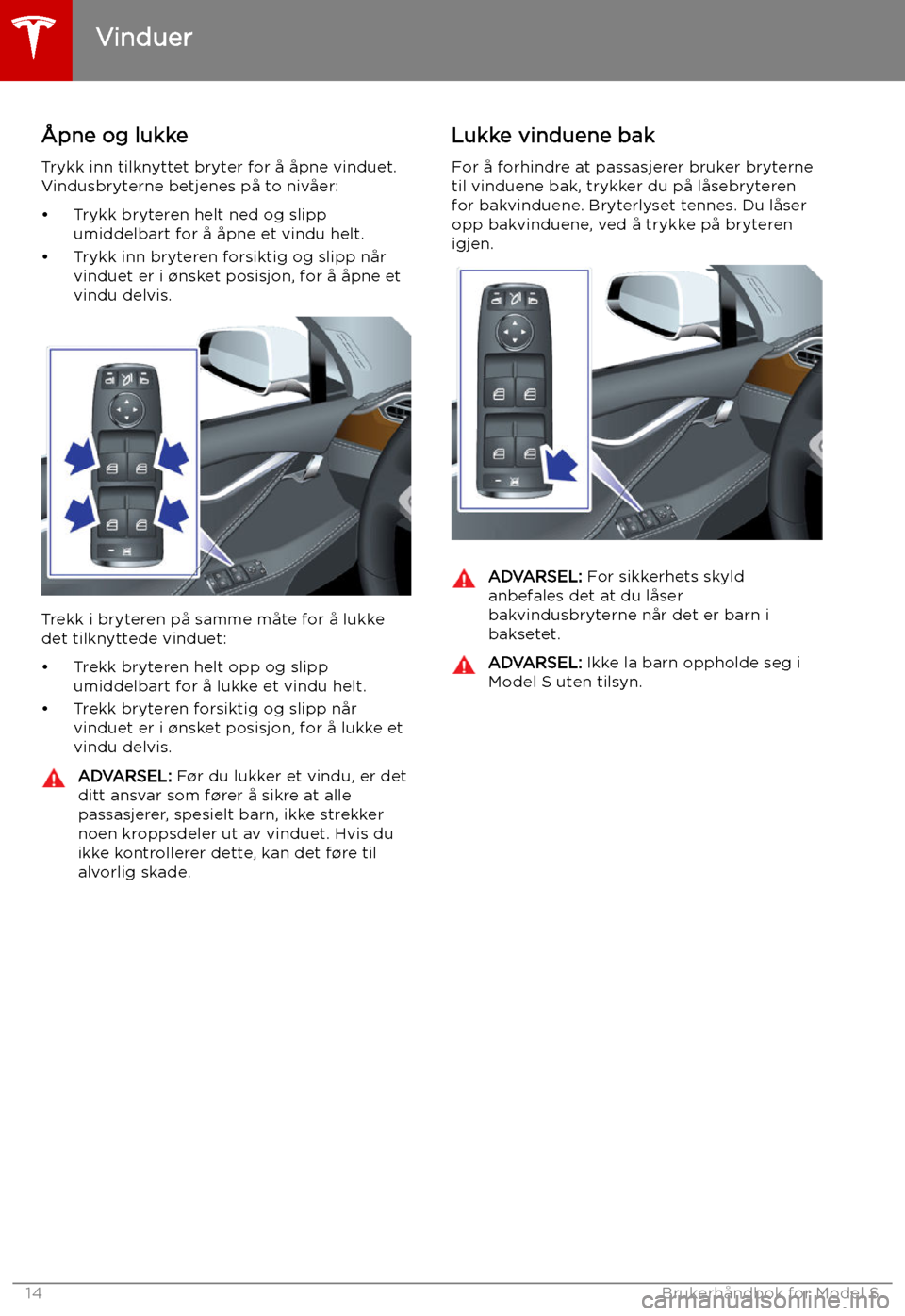 TESLA MODEL S 2019  Brukerhåndbok (in Norwegian) Vinduer
