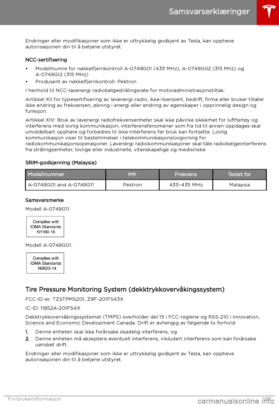 TESLA MODEL S 2019 Brukerhåndbok (in Norwegian) Endringer eller modi TESLA MODEL S 2019 Brukerhåndbok (in Norwegian) Endringer eller modi