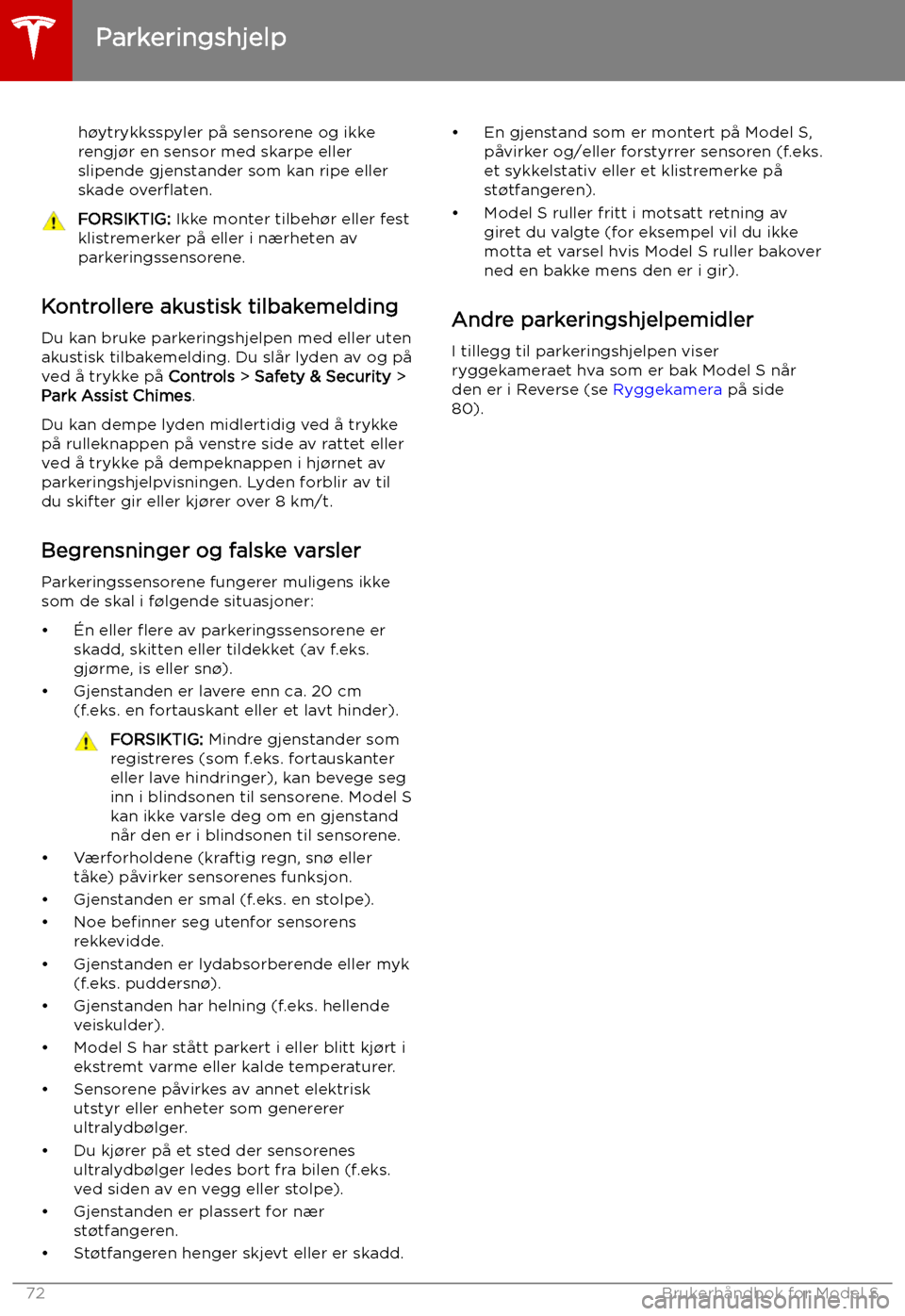 TESLA MODEL S 2019 Brukerhåndbok (in Norwegian) h TESLA MODEL S 2019 Brukerhåndbok (in Norwegian) h