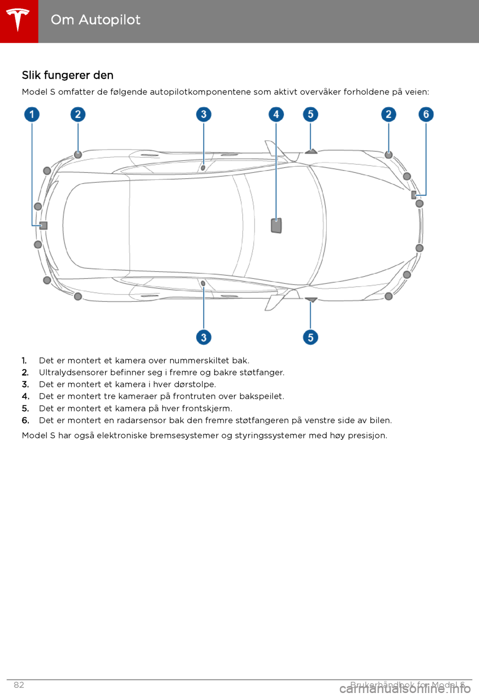 TESLA MODEL S 2019 Brukerhåndbok (in Norwegian) Autopilot
Om Autopilot
Slik fungerer den
Model S omfatter de f TESLA MODEL S 2019 Brukerhåndbok (in Norwegian) Autopilot
Om Autopilot
Slik fungerer den
Model S omfatter de f