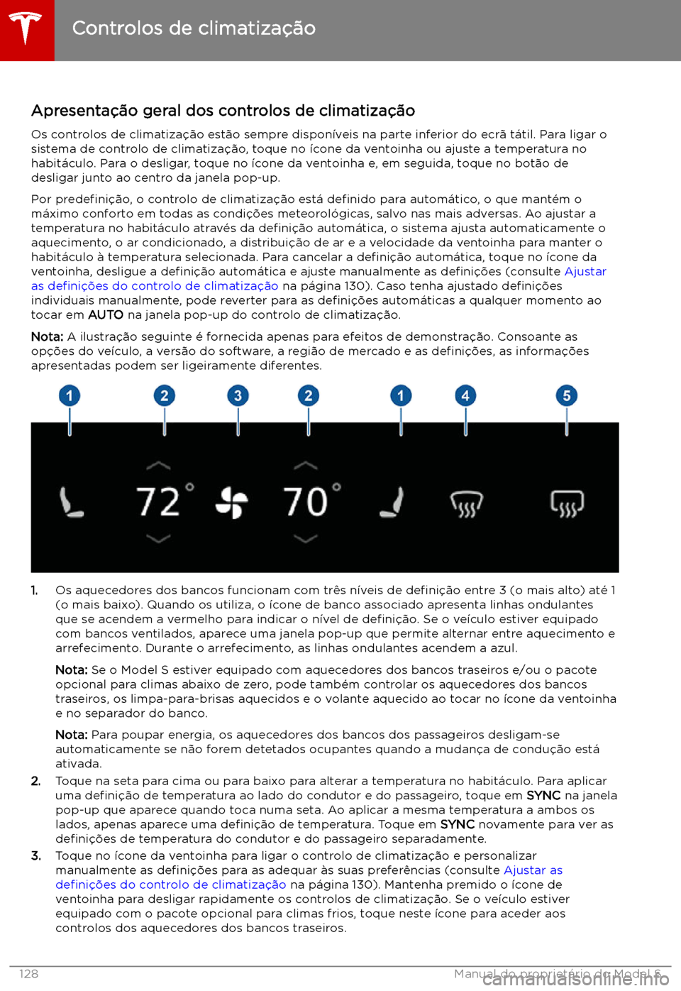 TESLA MODEL S 2019  Manual do proprietário (in Portuguese) Controlos de climatiza