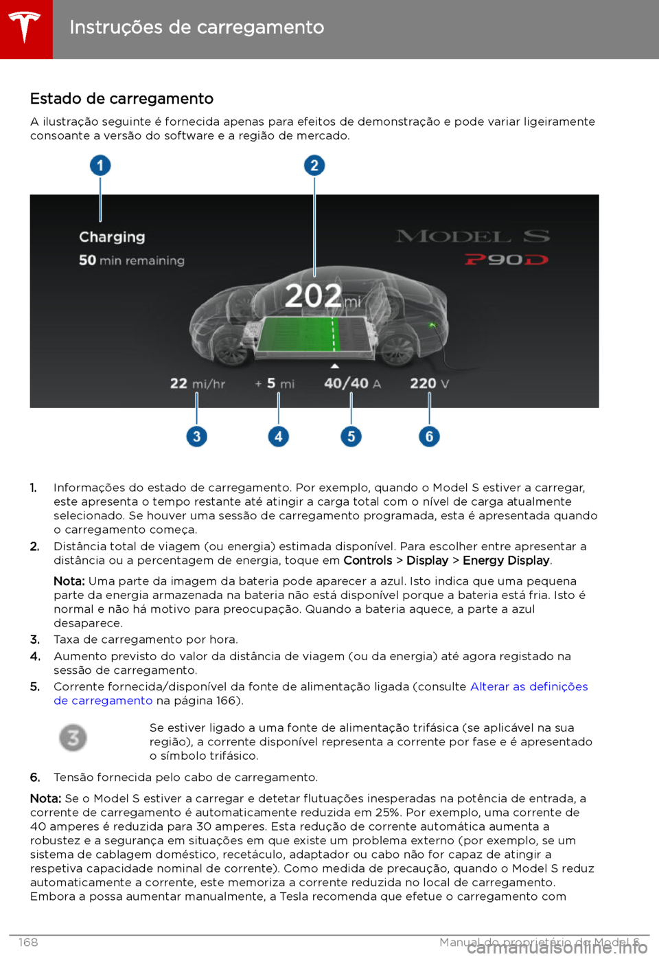 TESLA MODEL S 2019 Manual do proprietário (in Portuguese) Estado de carregamento
A ilustra TESLA MODEL S 2019 Manual do proprietário (in Portuguese) Estado de carregamento
A ilustra