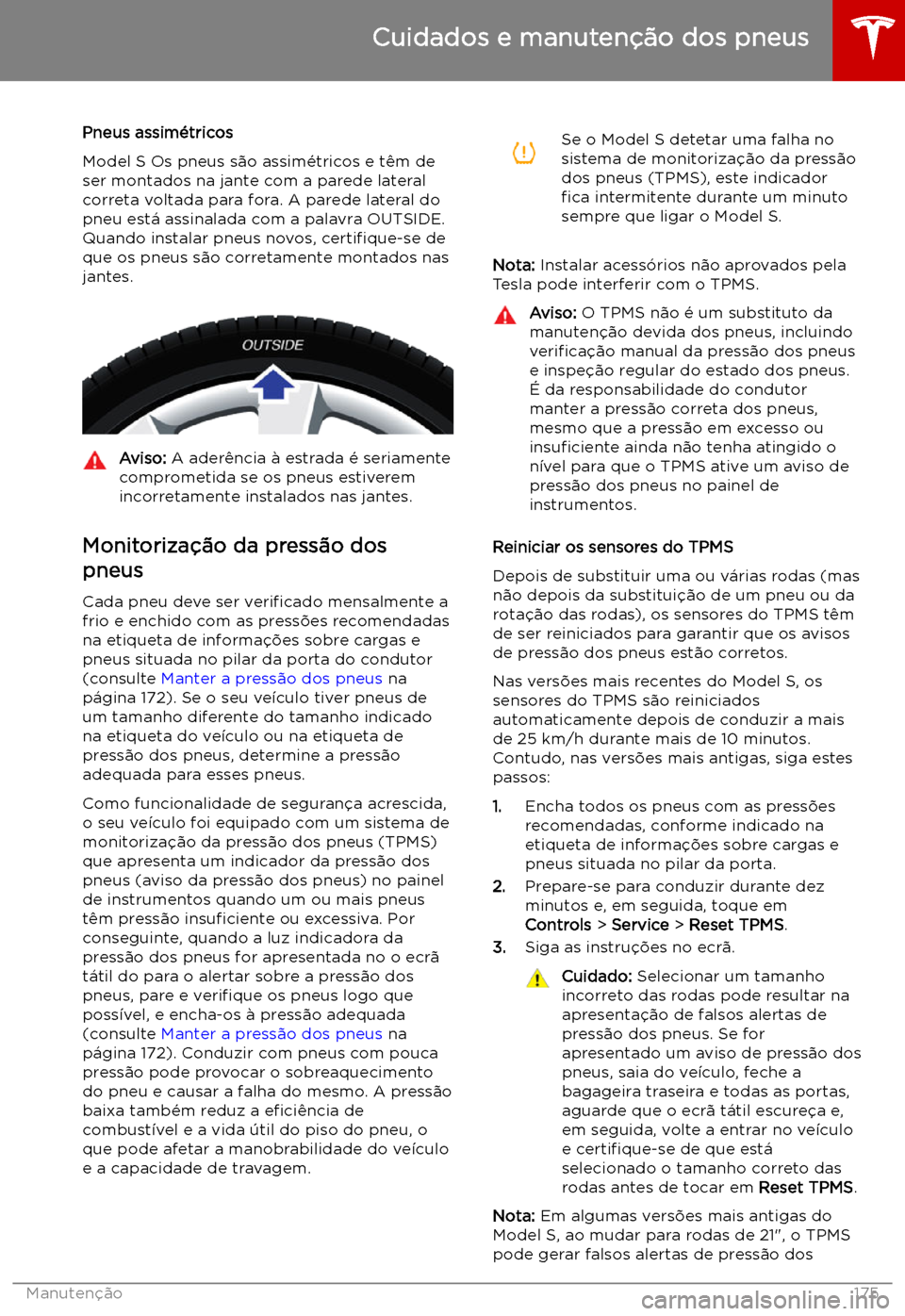 TESLA MODEL S 2019 Manual do proprietário (in Portuguese) Pneus assim TESLA MODEL S 2019 Manual do proprietário (in Portuguese) Pneus assim
