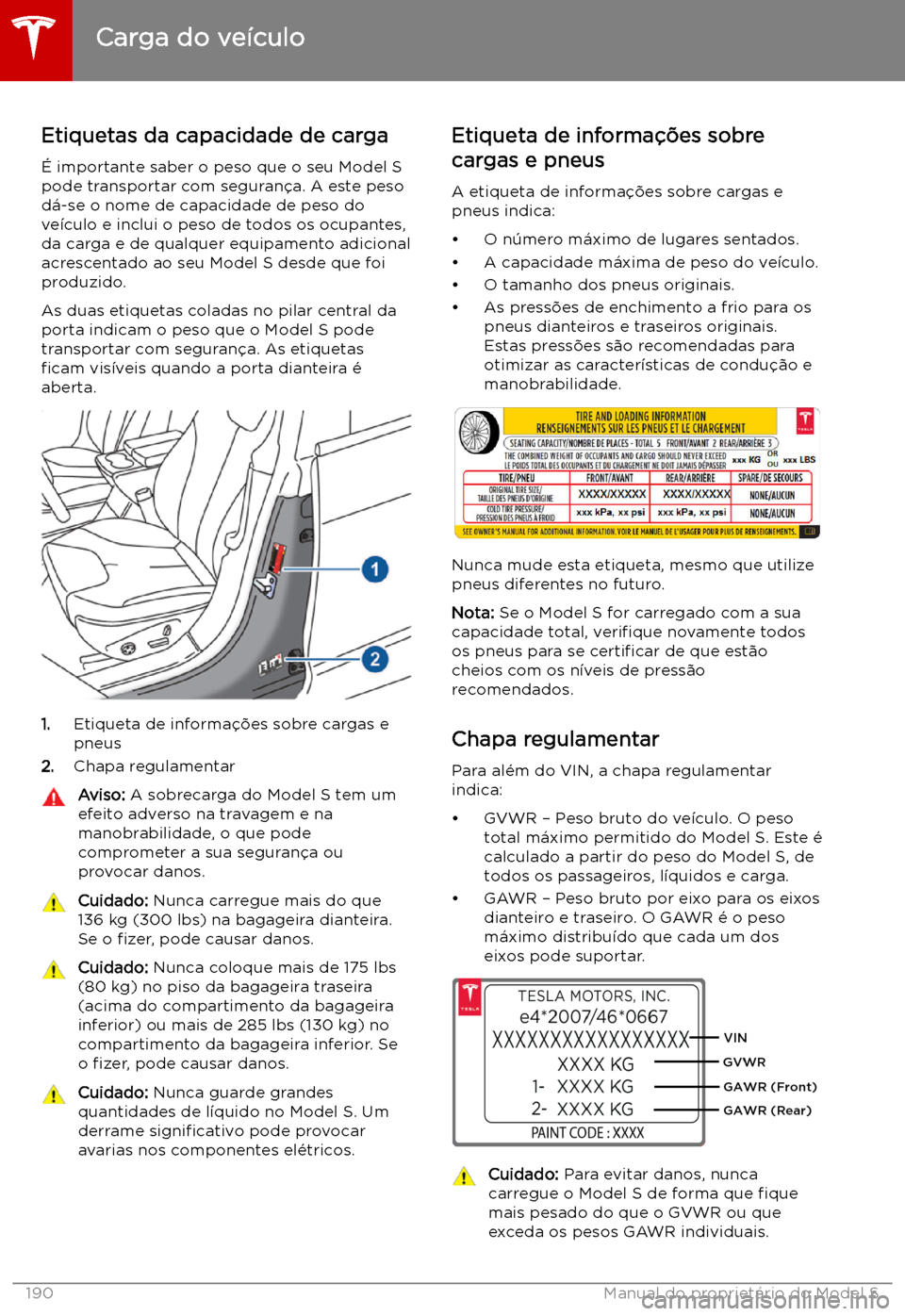 TESLA MODEL S 2019  Manual do proprietário (in Portuguese) Carga do ve