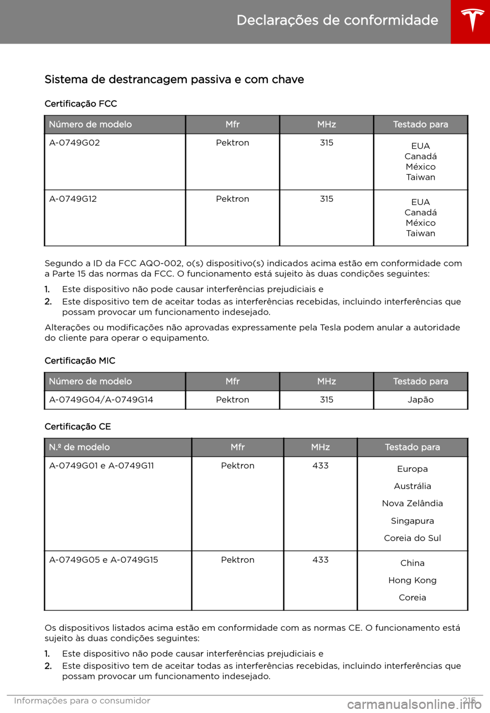 TESLA MODEL S 2019 Manual do proprietário (in Portuguese) Declara TESLA MODEL S 2019 Manual do proprietário (in Portuguese) Declara