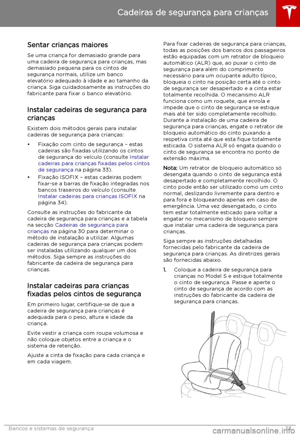 TESLA MODEL S 2019  Manual do proprietário (in Portuguese) Sentar crian