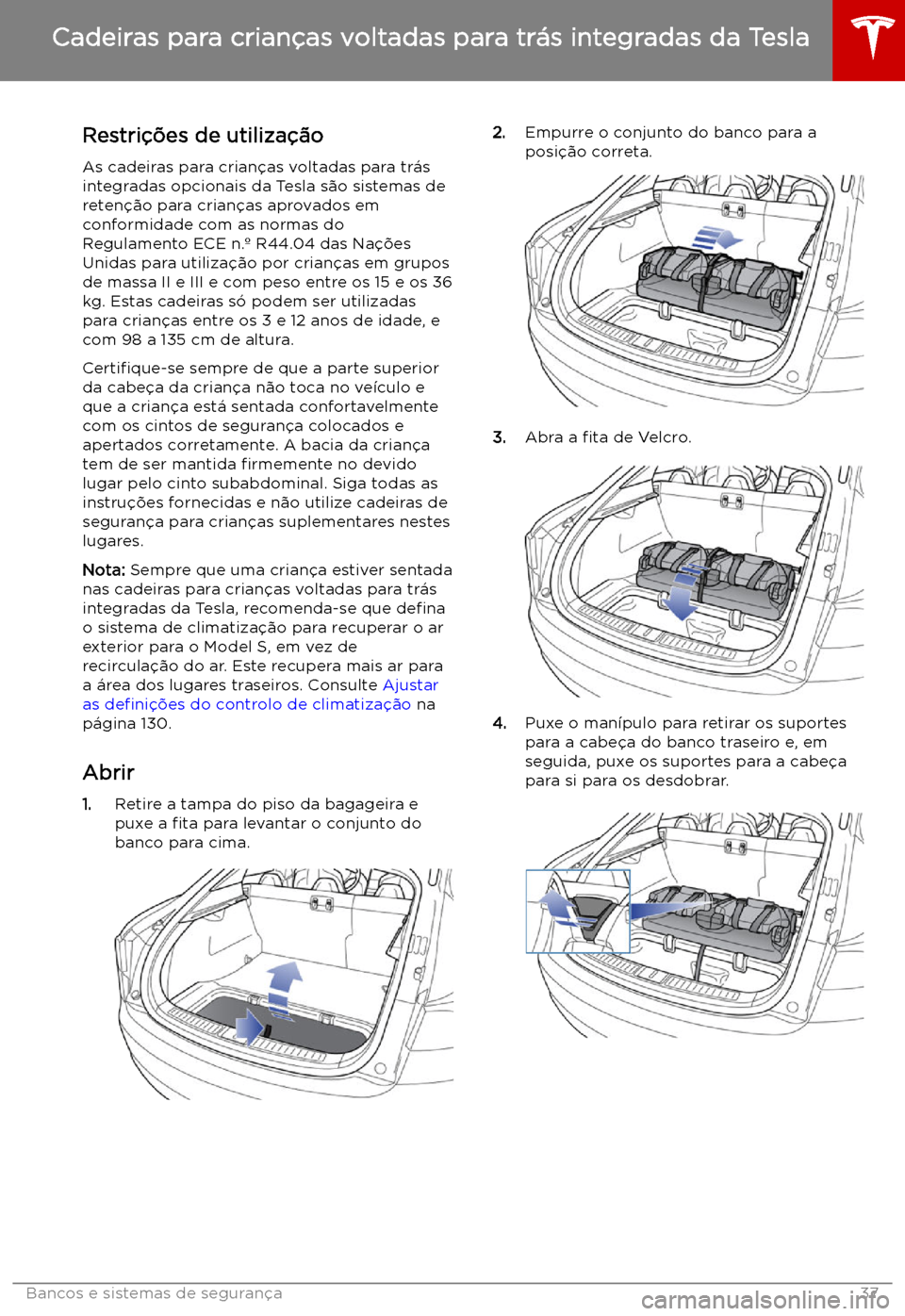 TESLA MODEL S 2019  Manual do proprietário (in Portuguese) Cadeiras para crian