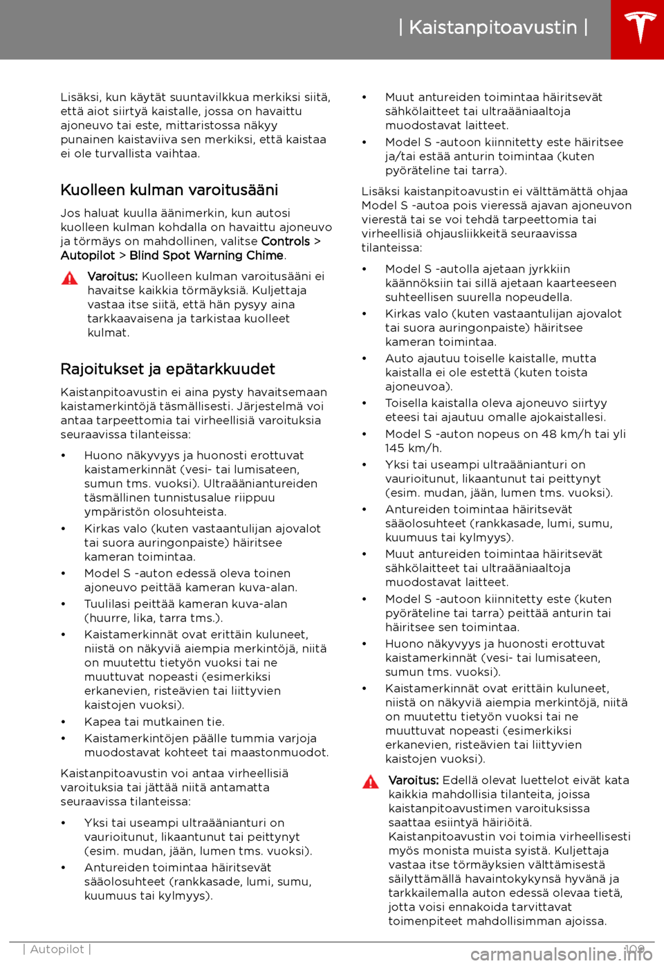 TESLA MODEL S 2019  Omistajan käsikirja (in Finnish) Lis