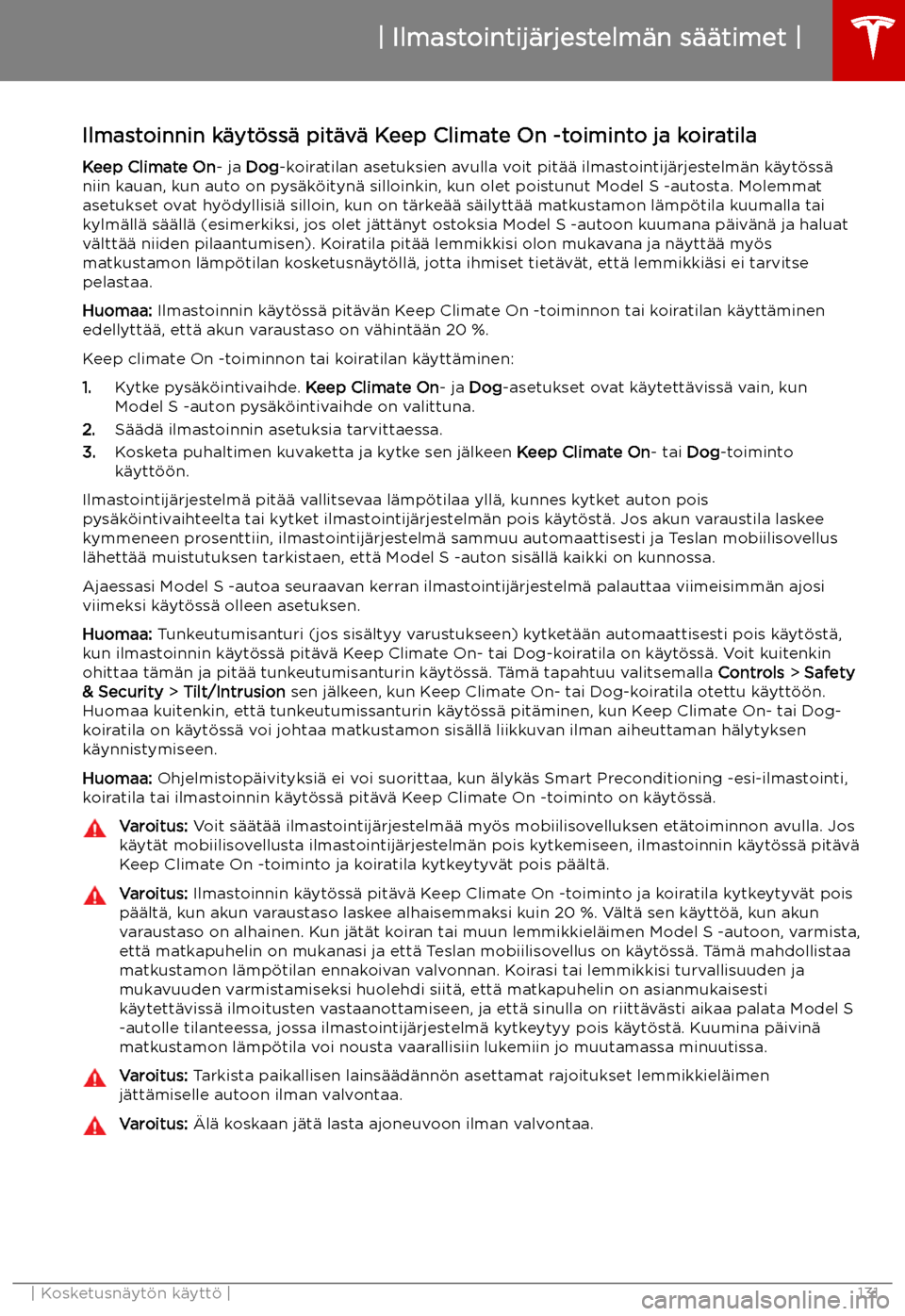 TESLA MODEL S 2019 Omistajan käsikirja (in Finnish) Ilmastoinnin k TESLA MODEL S 2019 Omistajan käsikirja (in Finnish) Ilmastoinnin k