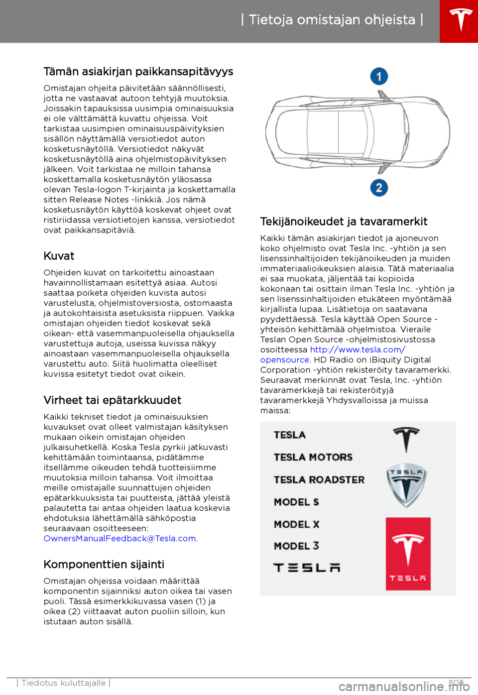 TESLA MODEL S 2019  Omistajan käsikirja (in Finnish) Tietoja omistajan ohjeista
T