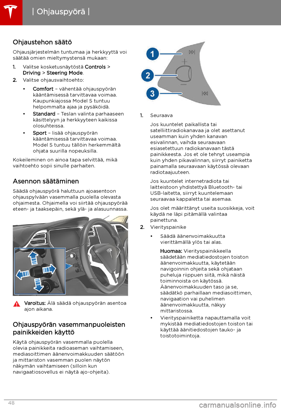 TESLA MODEL S 2019  Omistajan käsikirja (in Finnish) Ohjauspy