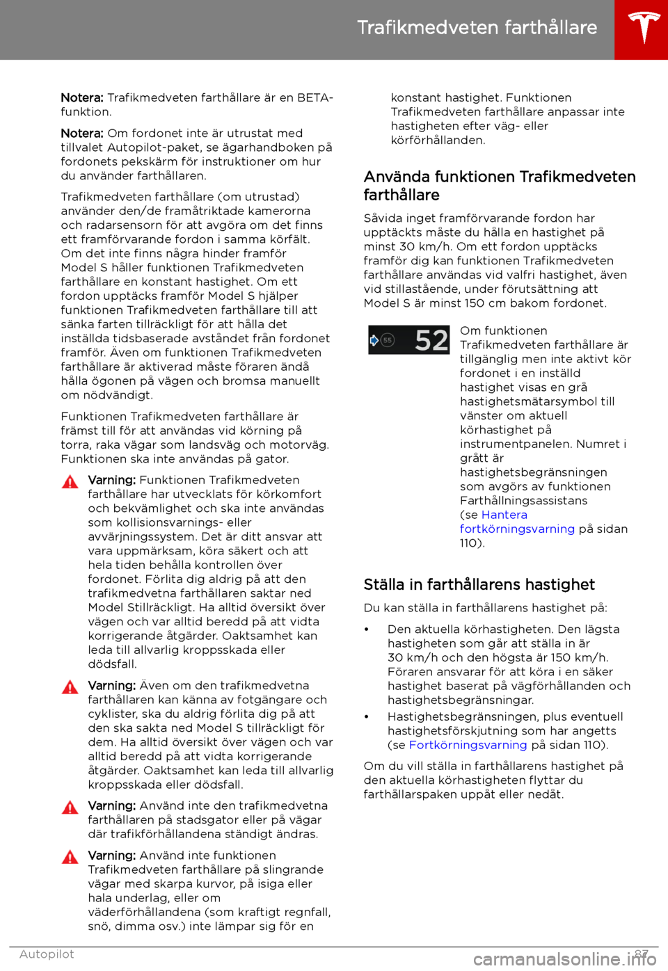 TESLA MODEL S 2019 Ägarmanual (in Swedish) Tra TESLA MODEL S 2019 Ägarmanual (in Swedish) Tra