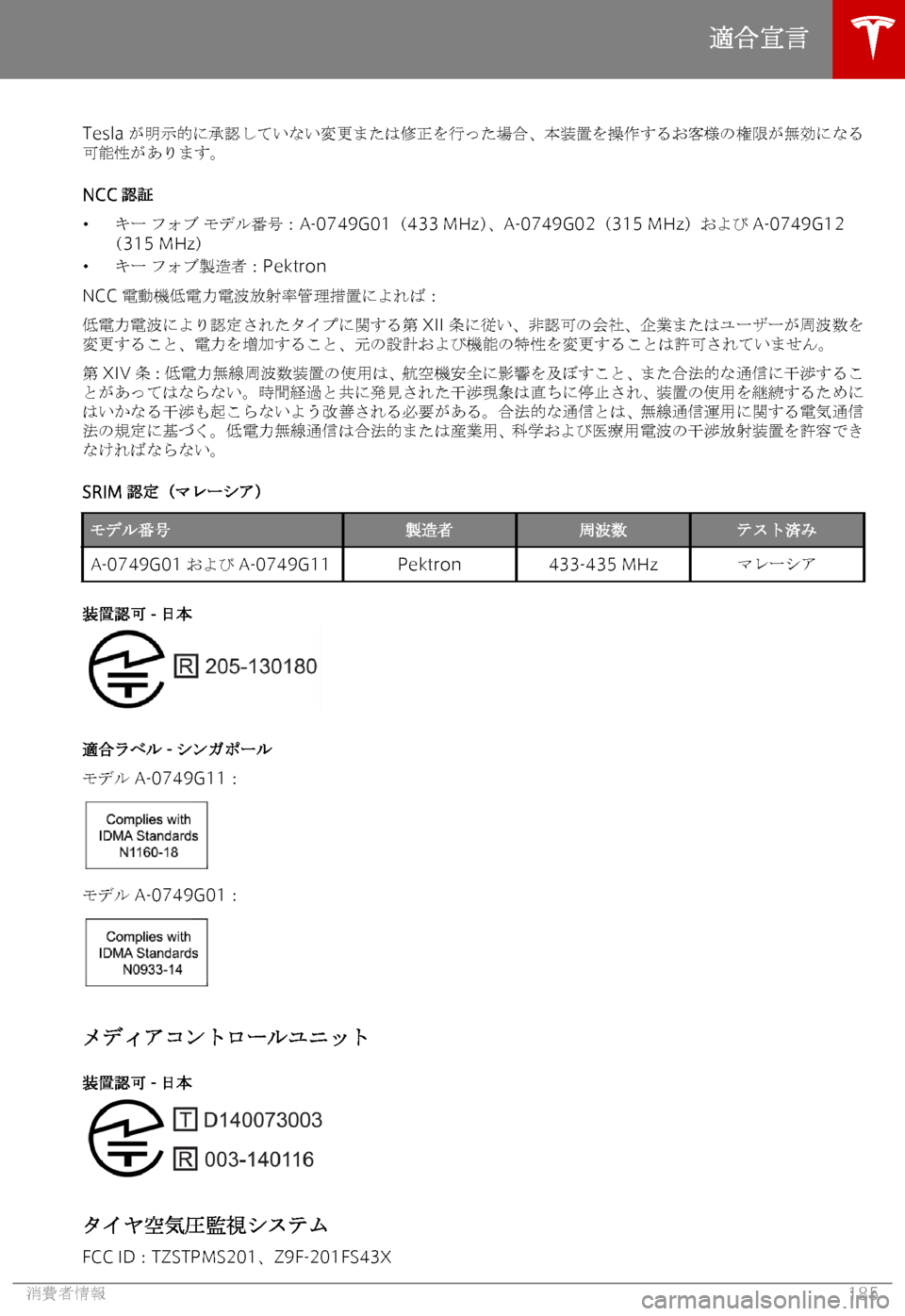 TESLA MODEL S 2019  取扱説明書 (in Japanese) �T�e�s�l�a� @