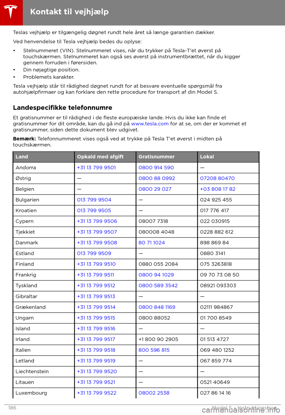 TESLA MODEL S 2018 Instruktionsbog (in Danish) Teslas vejhj TESLA MODEL S 2018 Instruktionsbog (in Danish) Teslas vejhj
