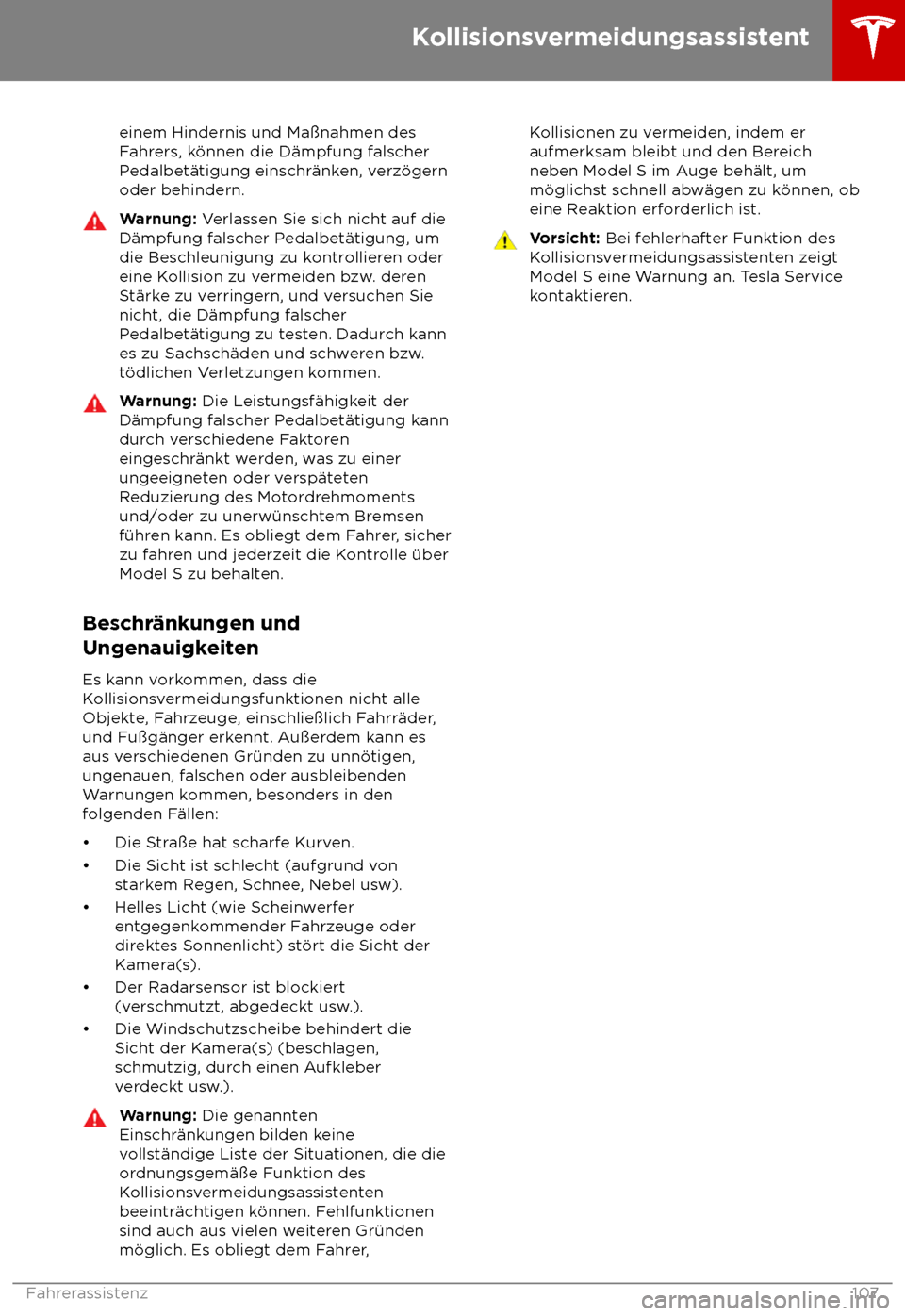 TESLA MODEL S 2018  Betriebsanleitung (in German) einem Hindernis und Ma