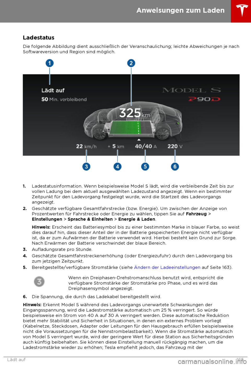 TESLA MODEL S 2018 Betriebsanleitung (in German) Ladestatus
Die f olgende Abbildung dient ausschlie TESLA MODEL S 2018 Betriebsanleitung (in German) Ladestatus
Die f olgende Abbildung dient ausschlie