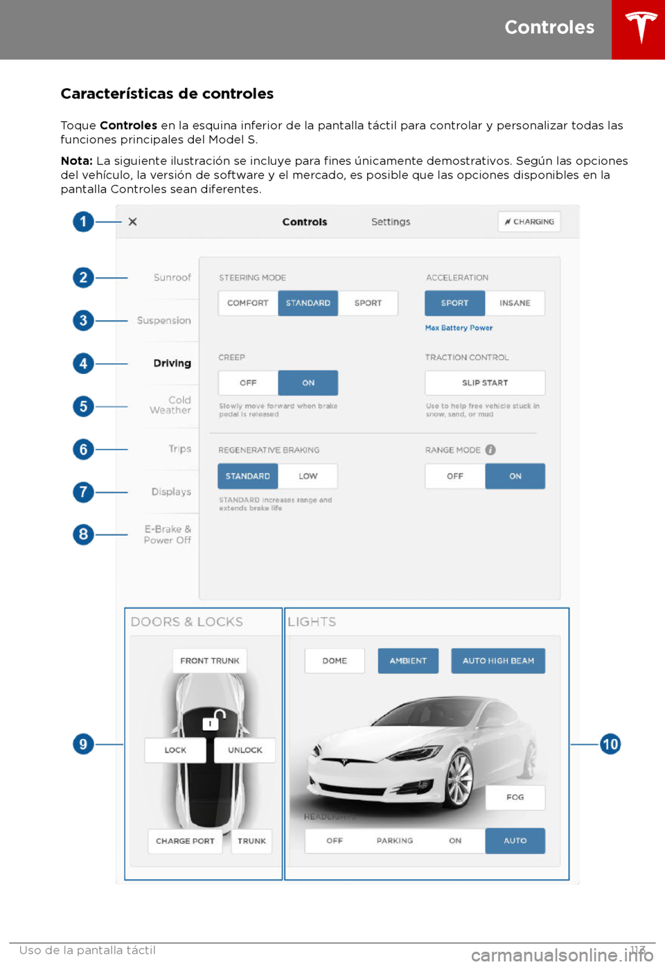 TESLA MODEL S 2018 Manual del propietario (in Spanish) Caracter TESLA MODEL S 2018 Manual del propietario (in Spanish) Caracter