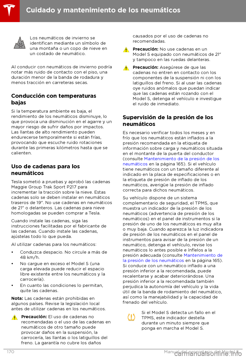 TESLA MODEL S 2018 Manual del propietario (in Spanish) Los neum TESLA MODEL S 2018 Manual del propietario (in Spanish) Los neum