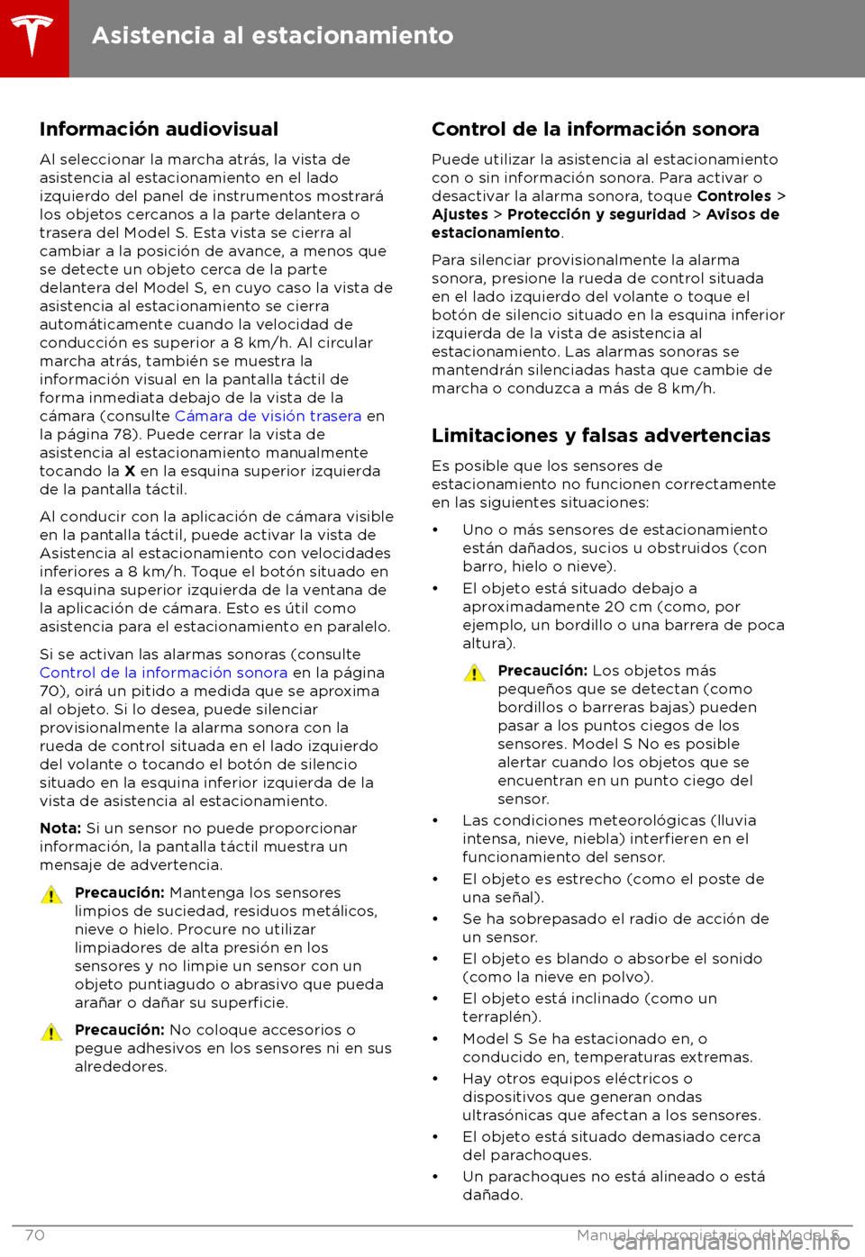TESLA MODEL S 2018 Manual del propietario (in Spanish) Informaci TESLA MODEL S 2018 Manual del propietario (in Spanish) Informaci