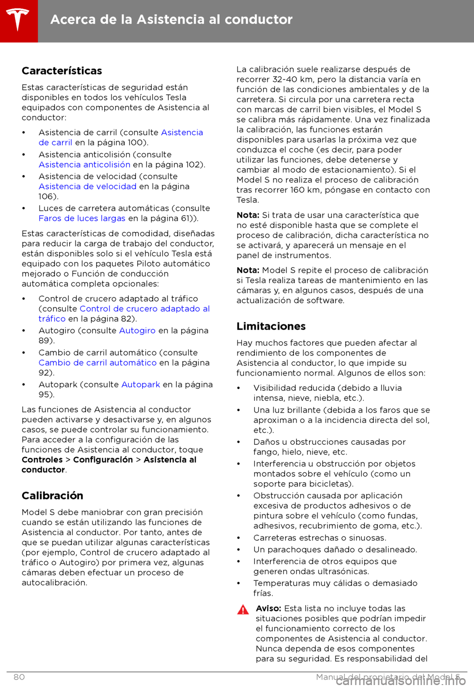 TESLA MODEL S 2018 Manual del propietario (in Spanish) Caracter TESLA MODEL S 2018 Manual del propietario (in Spanish) Caracter