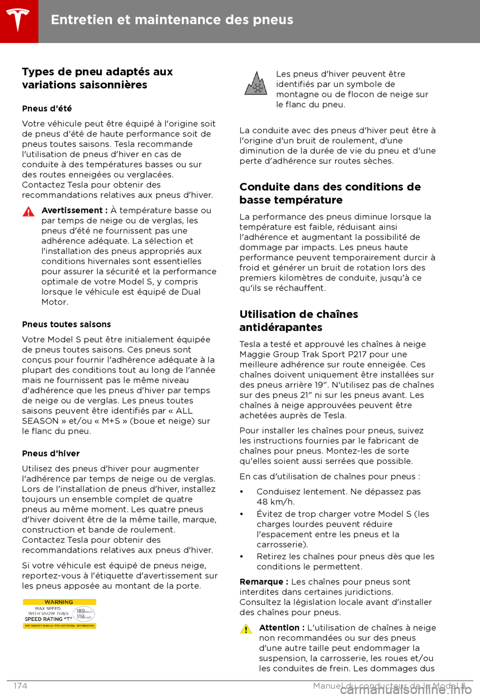 TESLA MODEL S 2018 Manuel du propriétaire (in French) Types de pneu adapt TESLA MODEL S 2018 Manuel du propriétaire (in French) Types de pneu adapt