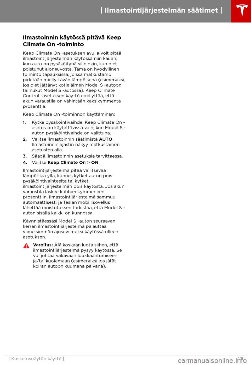 TESLA MODEL S 2018  Omistajan käsikirja (in Finnish)  Ilmastoinnin k