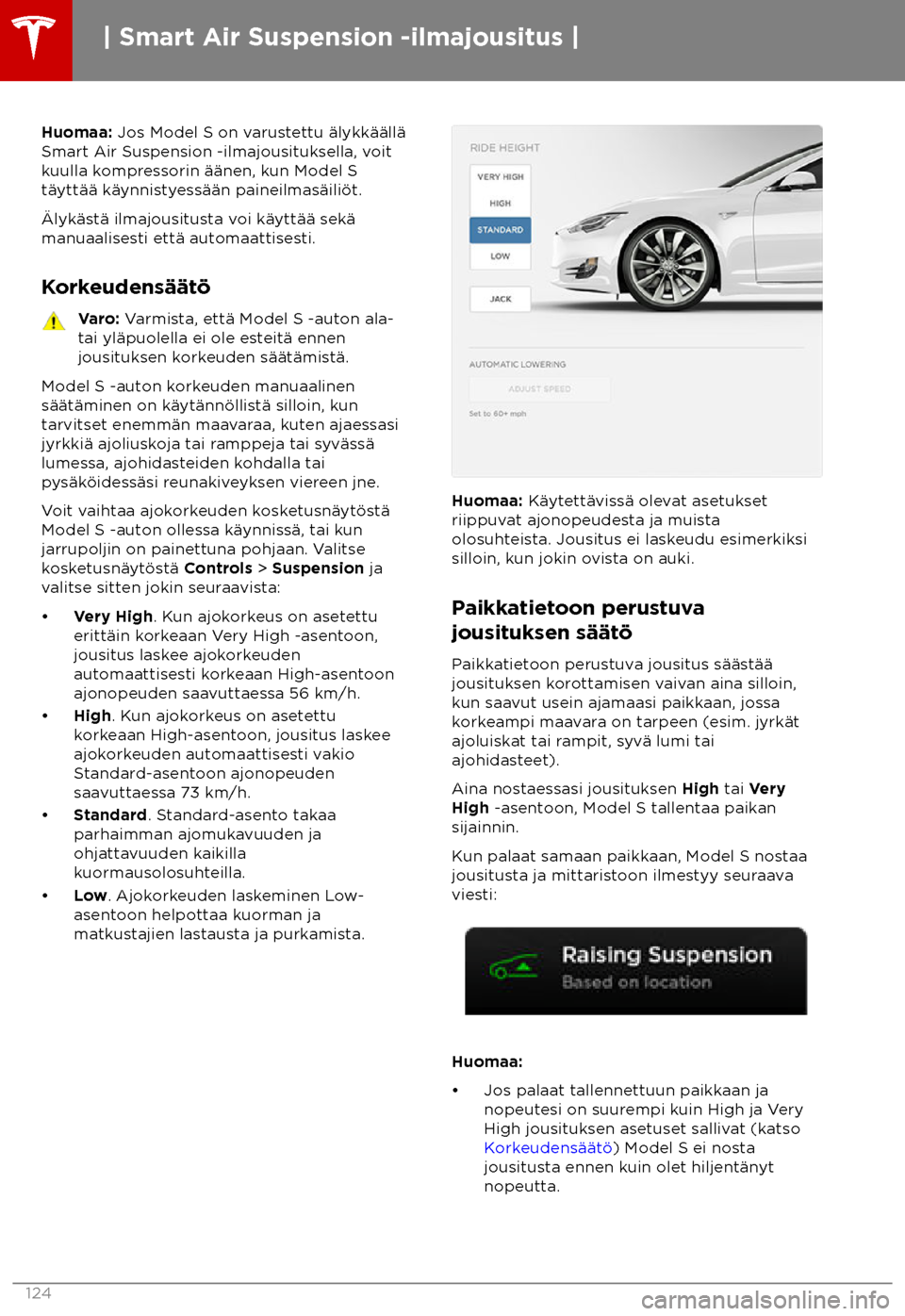 TESLA MODEL S 2018  Omistajan käsikirja (in Finnish)  Huomaa: Jos Model S on v
arustettu 