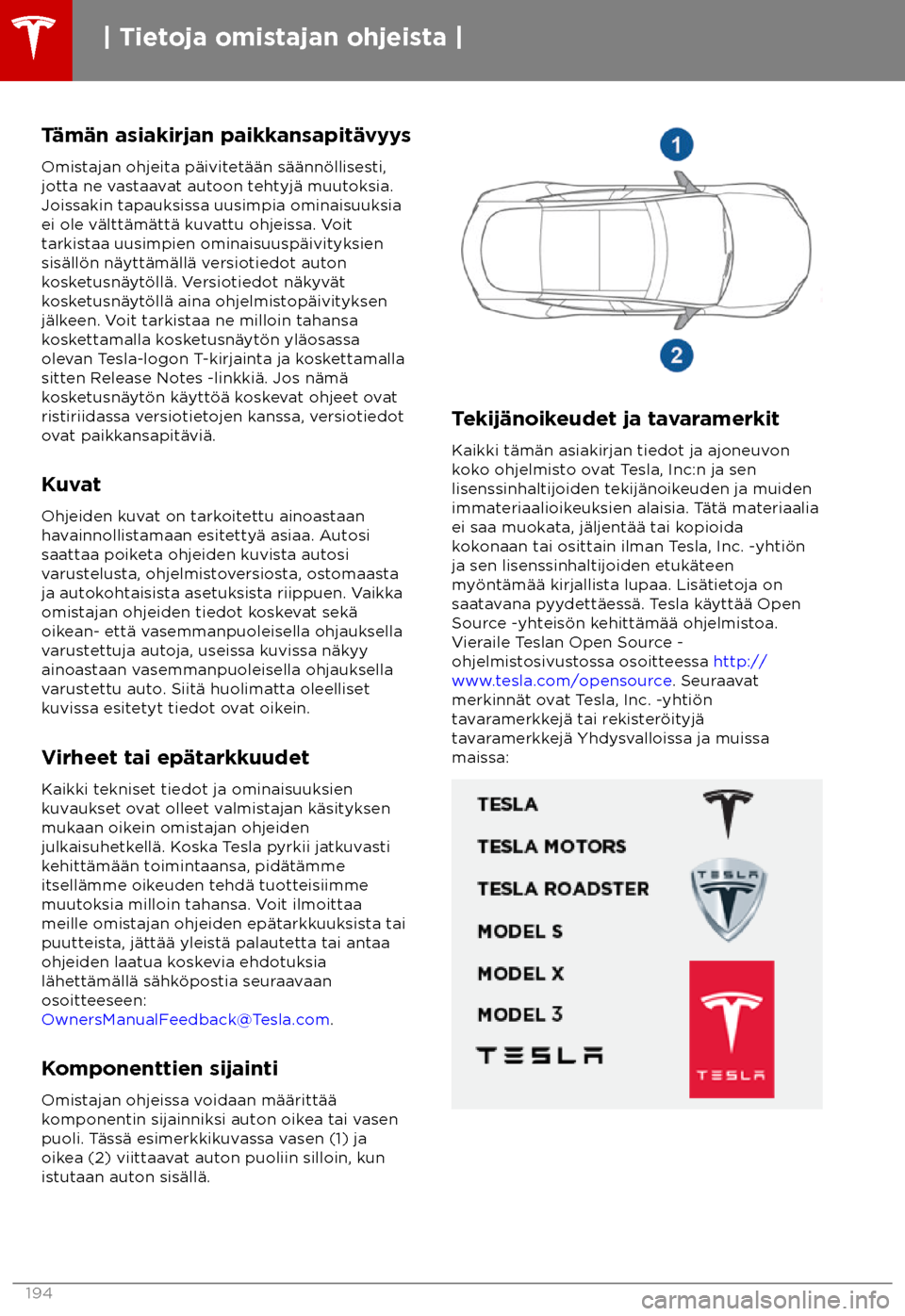 TESLA MODEL S 2018  Omistajan käsikirja (in Finnish)  T