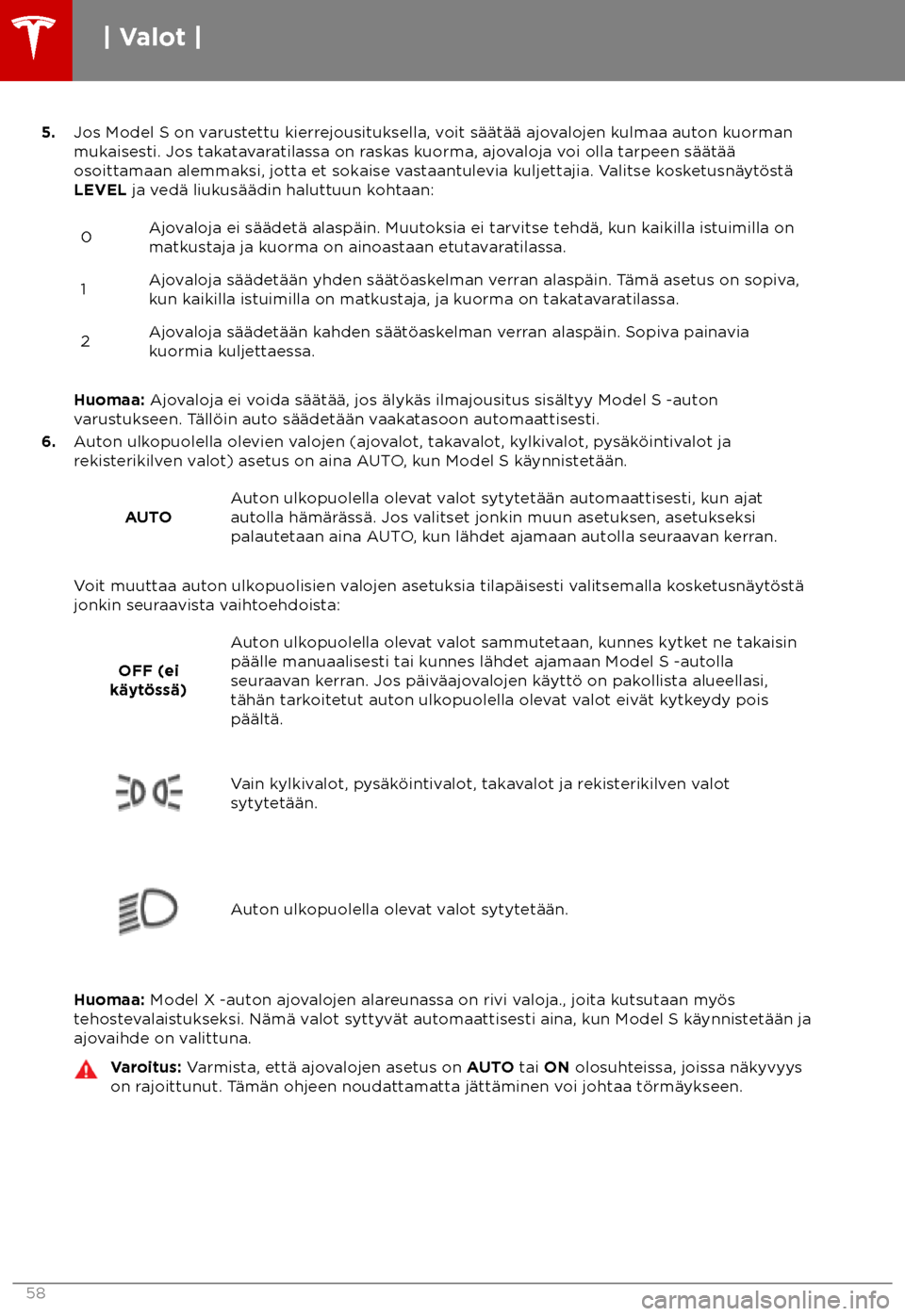 TESLA MODEL S 2018  Omistajan käsikirja (in Finnish)  5.
Jos Model S on v arustettu kierrejousituksella, voit s