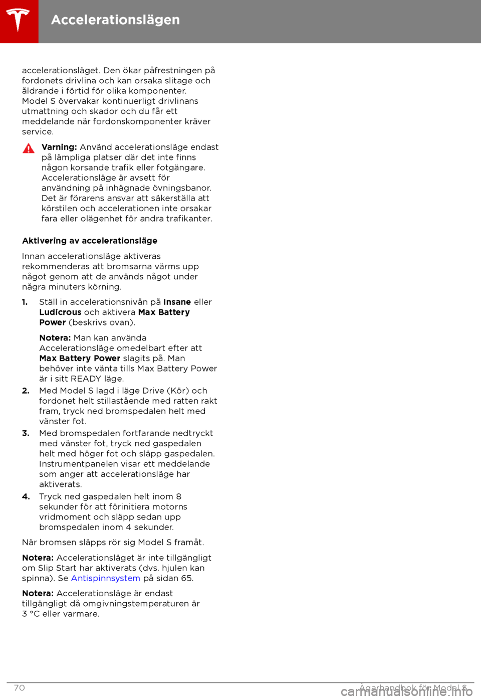 TESLA MODEL S 2018 Ägarmanual (in Swedish) accelerationsl TESLA MODEL S 2018 Ägarmanual (in Swedish) accelerationsl