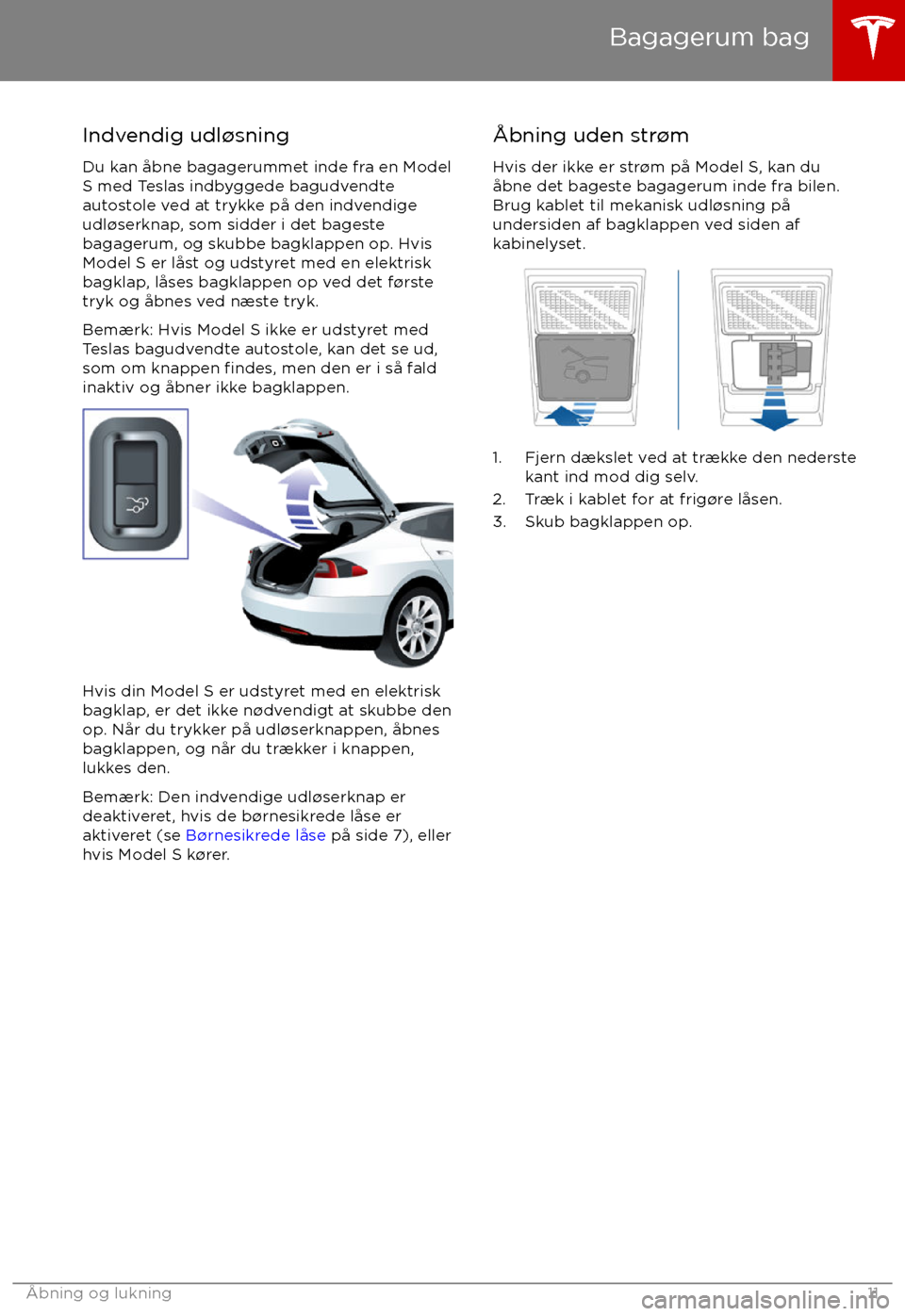 TESLA MODEL S 2017  Instruktionsbog (in Danish) Indvendig udl