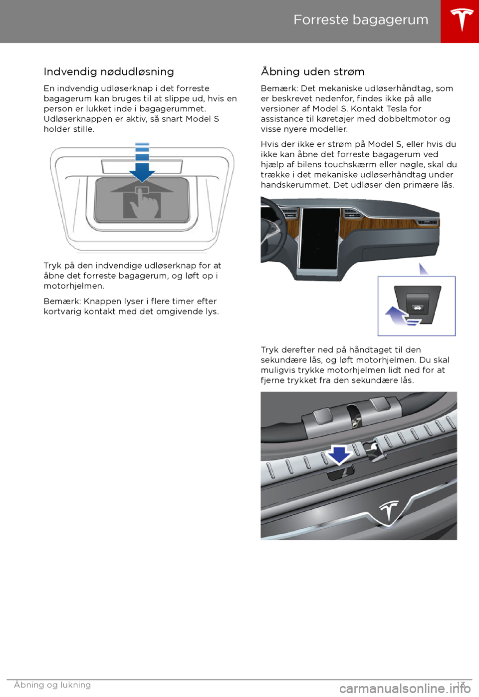 TESLA MODEL S 2017  Instruktionsbog (in Danish) Indvendig n