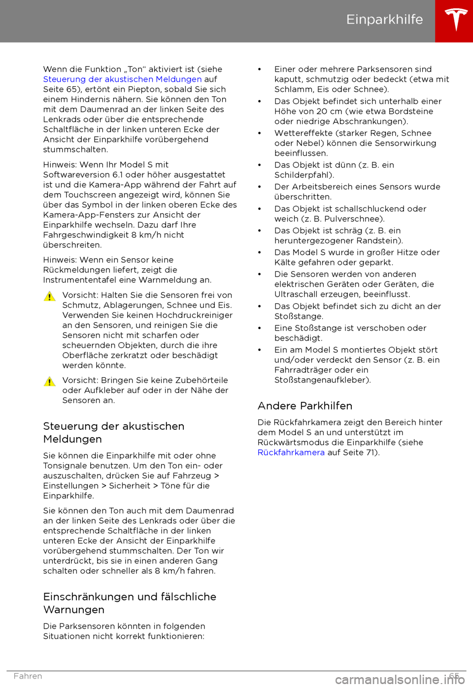 TESLA MODEL S 2017 Betriebsanleitung (in German) Wenn die Funktion TESLA MODEL S 2017 Betriebsanleitung (in German) Wenn die Funktion