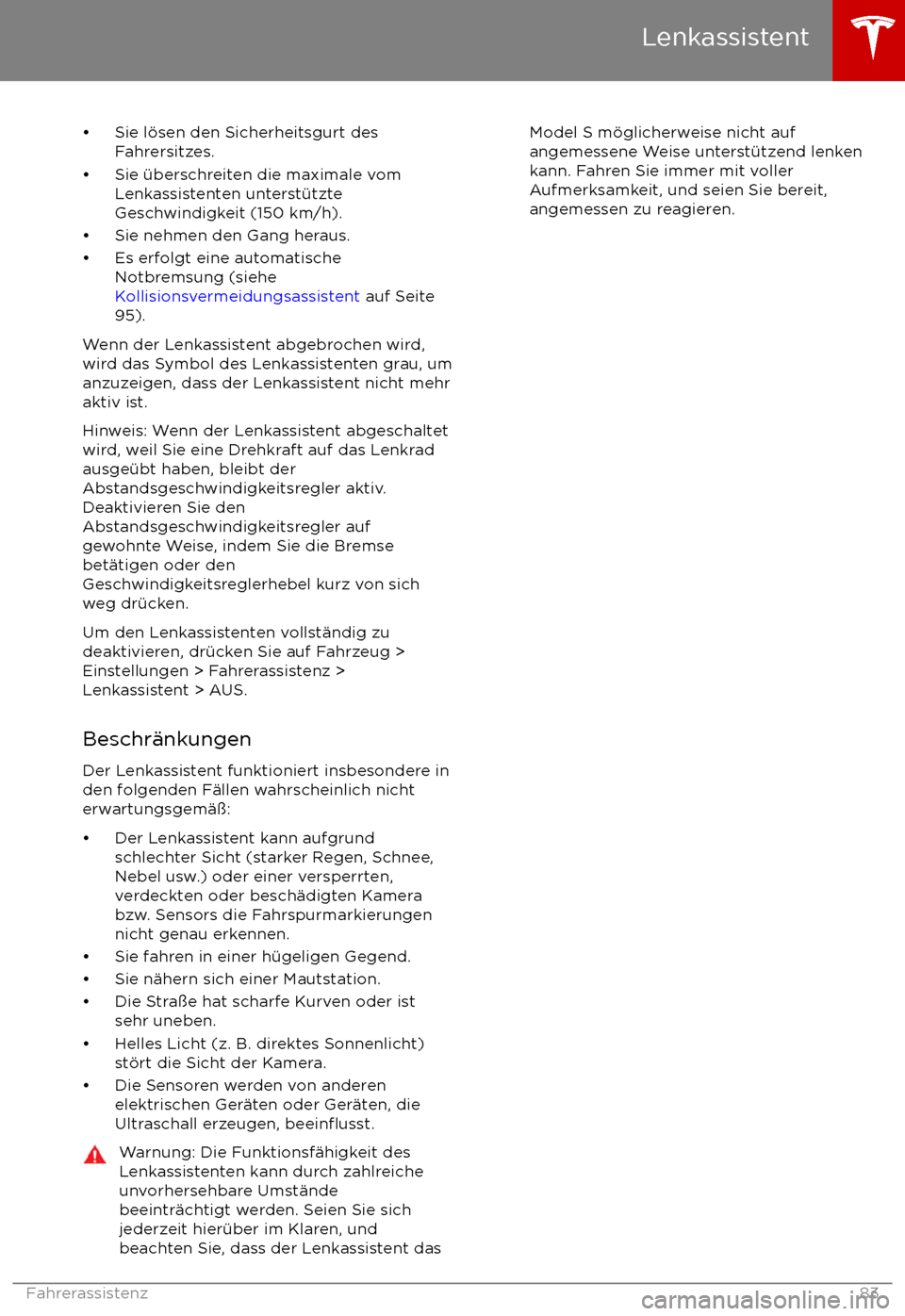 TESLA MODEL S 2017 Betriebsanleitung (in German) TESLA MODEL S 2017 Betriebsanleitung (in German)