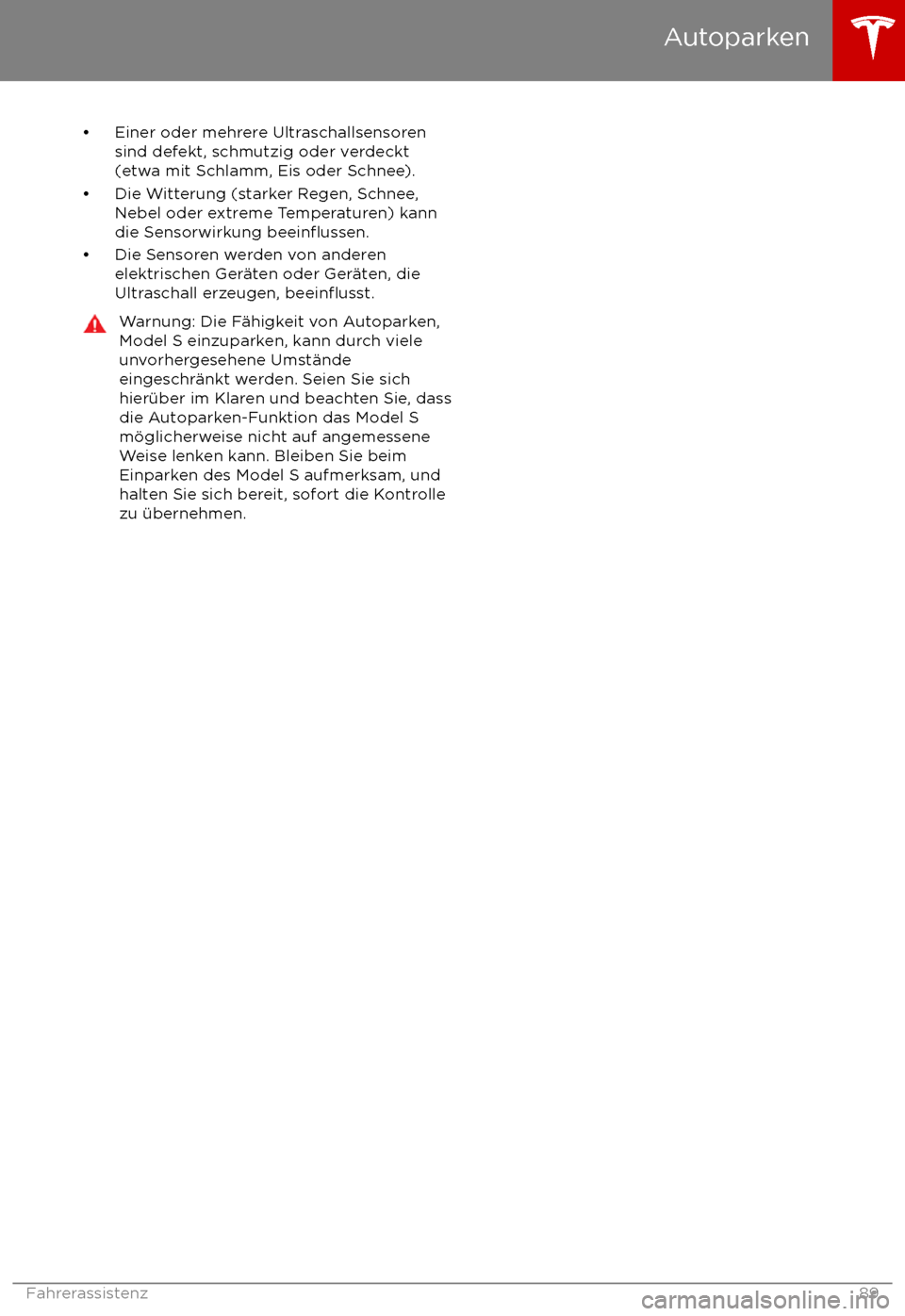 TESLA MODEL S 2017 Betriebsanleitung (in German) TESLA MODEL S 2017 Betriebsanleitung (in German)