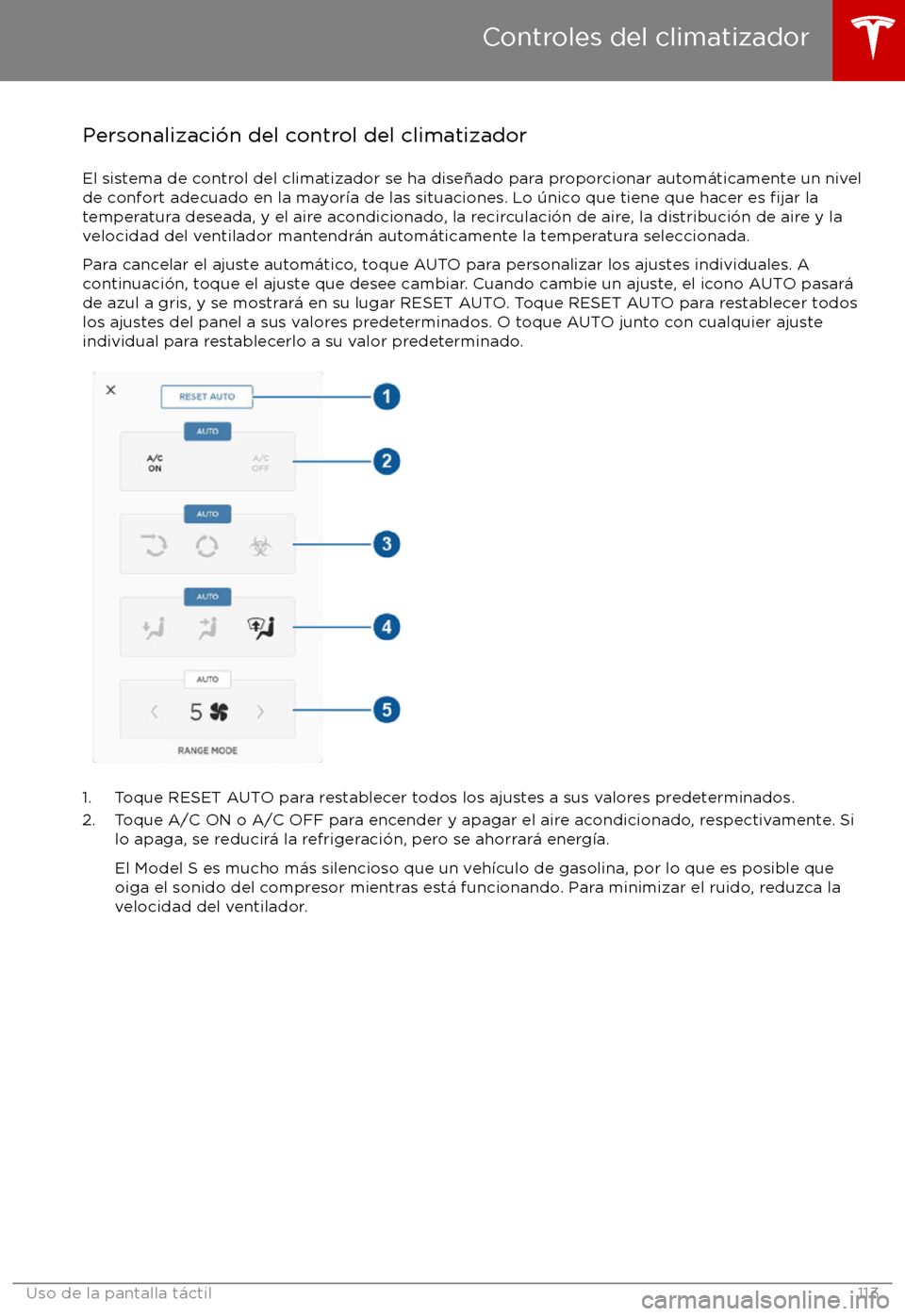 TESLA MODEL S 2017 Manual del propietario (in Spanish) Personalizaci TESLA MODEL S 2017 Manual del propietario (in Spanish) Personalizaci