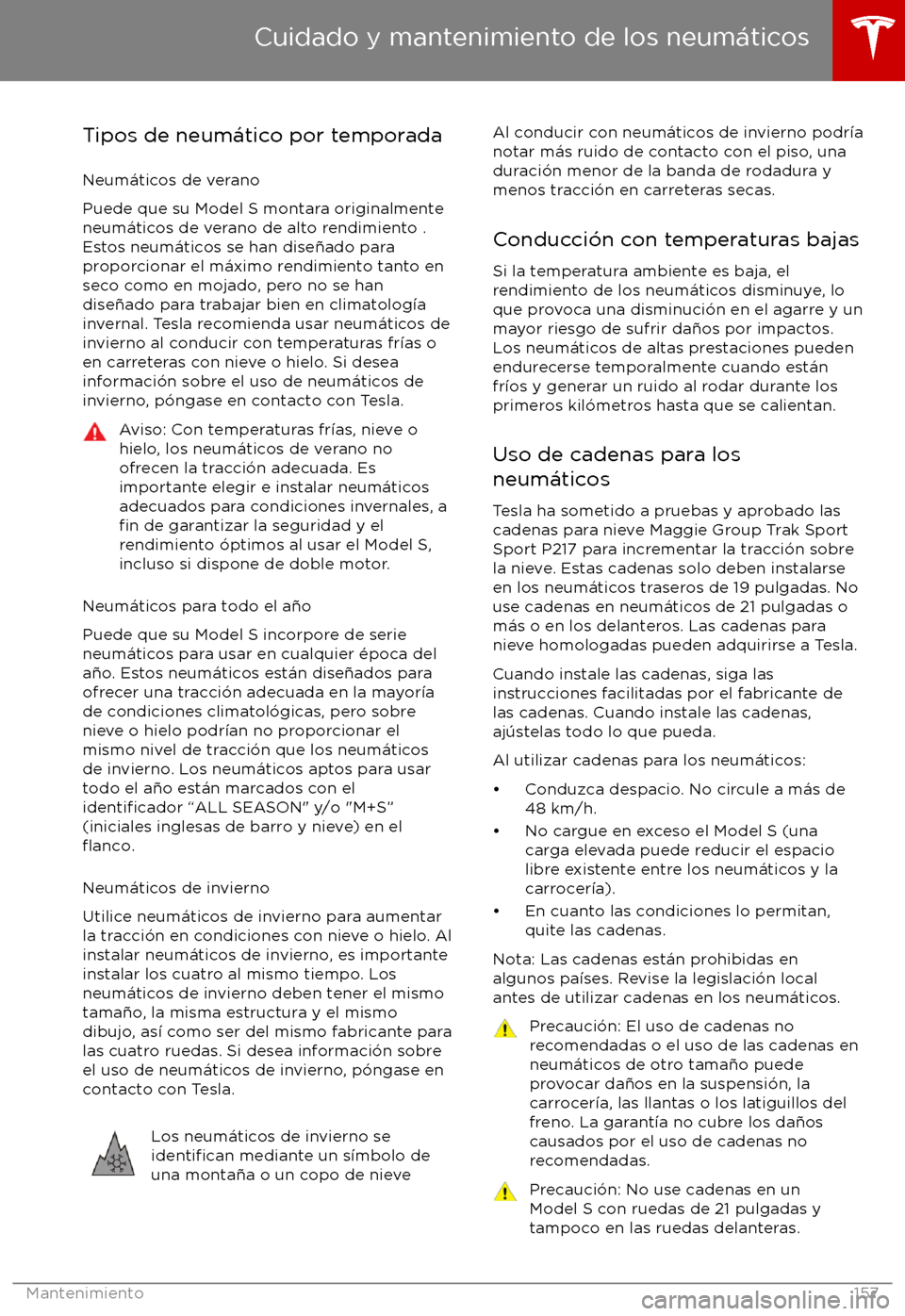 TESLA MODEL S 2017 Manual del propietario (in Spanish) Tipos de neum TESLA MODEL S 2017 Manual del propietario (in Spanish) Tipos de neum