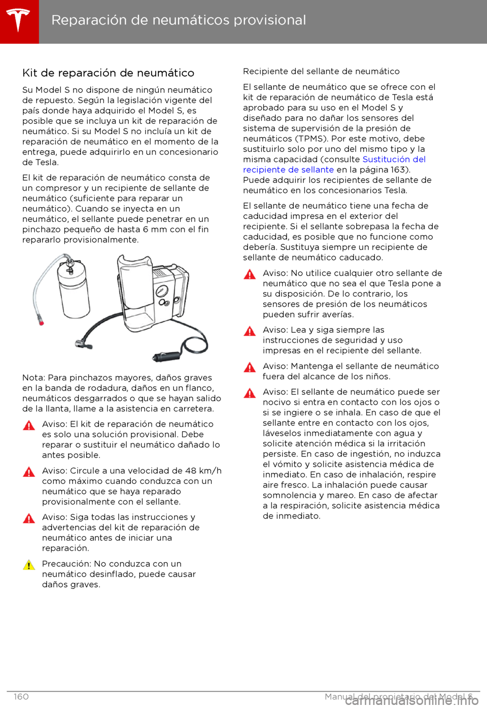 TESLA MODEL S 2017  Manual del propietario (in Spanish) Kit de reparaci