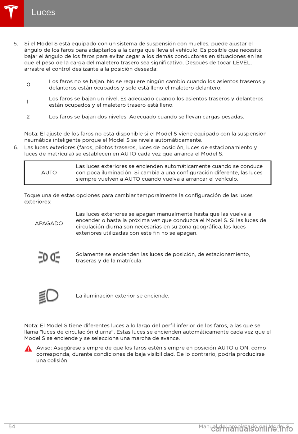TESLA MODEL S 2017 Manual del propietario (in Spanish) 5. Si el Model S est TESLA MODEL S 2017 Manual del propietario (in Spanish) 5. Si el Model S est