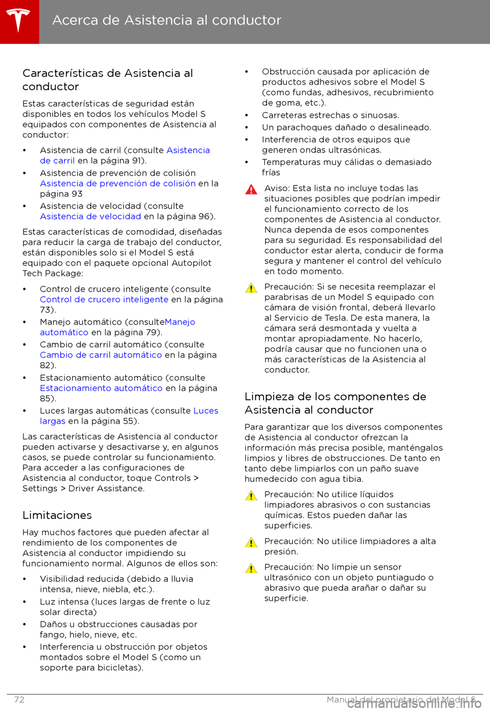TESLA MODEL S 2017 Manual del propietario (in Spanish) Caracter TESLA MODEL S 2017 Manual del propietario (in Spanish) Caracter