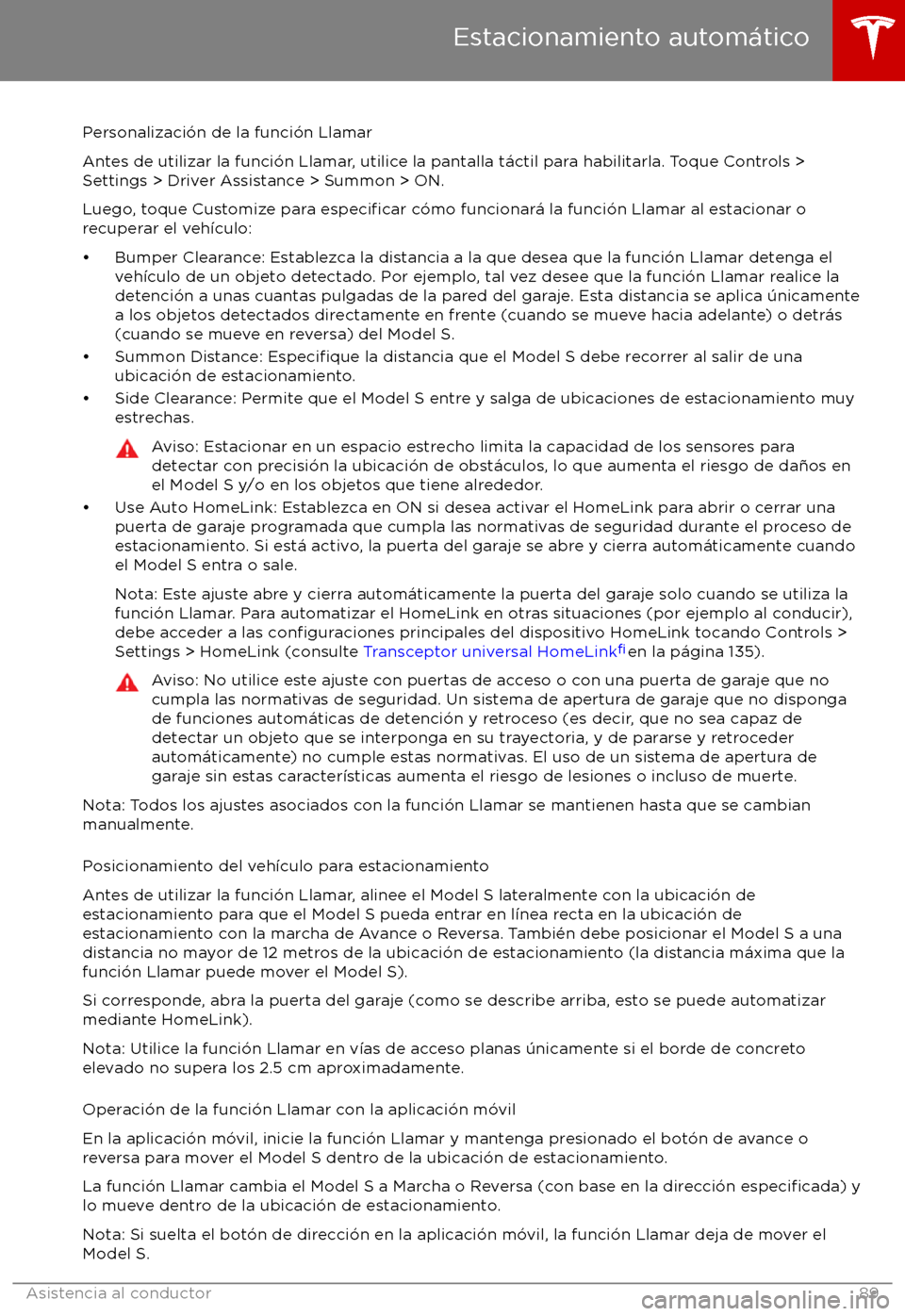 TESLA MODEL S 2017 Manual del propietario (in Spanish) Personalizaci TESLA MODEL S 2017 Manual del propietario (in Spanish) Personalizaci