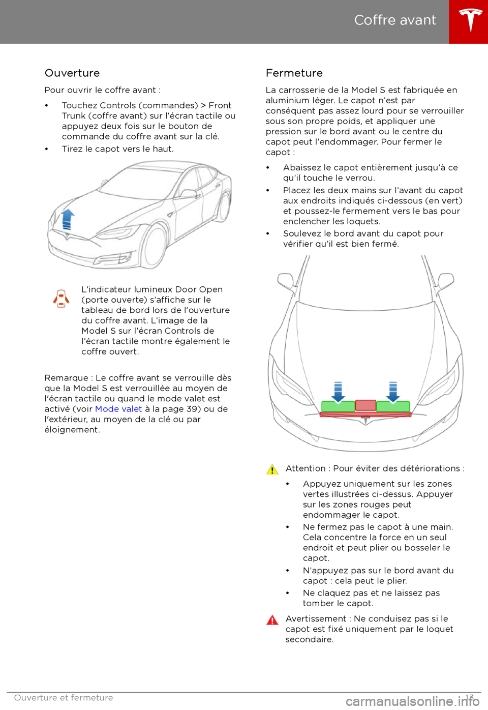 TESLA MODEL S 2017  Manuel du propriétaire (Canada) (in French) Ouverture
Pour ouvrir le 
co