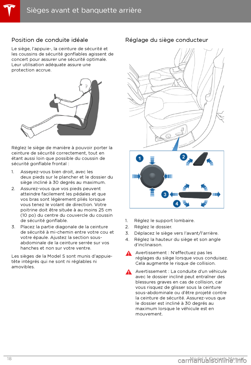 TESLA MODEL S 2017  Manuel du propriétaire (Canada) (in French) Position de conduite id