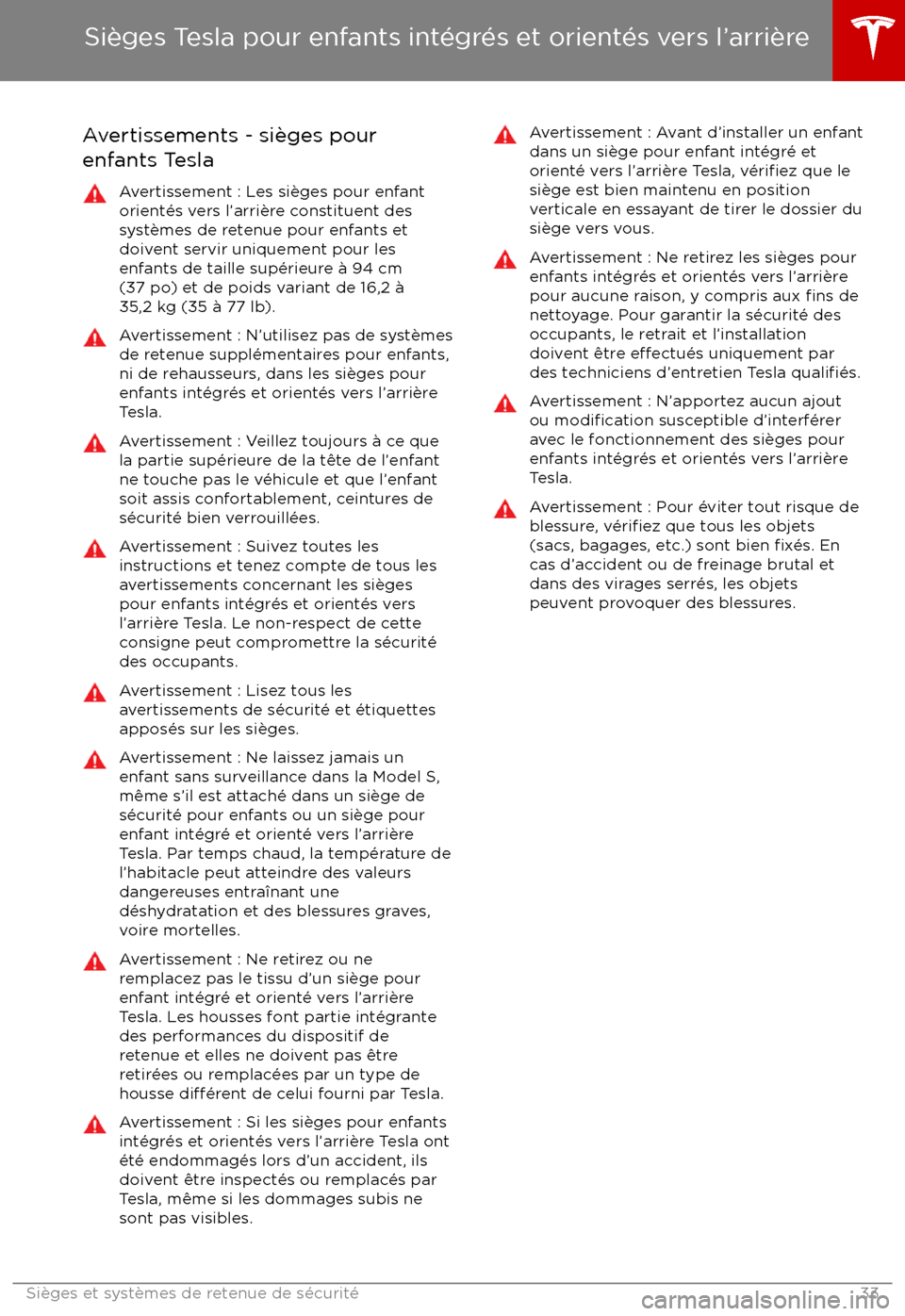 TESLA MODEL S 2017  Manuel du propriétaire (Canada) (in French) Avertissements - si
