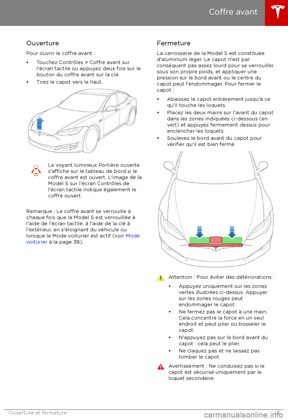 TESLA MODEL S 2017  Manuel du propriétaire (in French) Ouverture
Pour ouvrir le 
co
