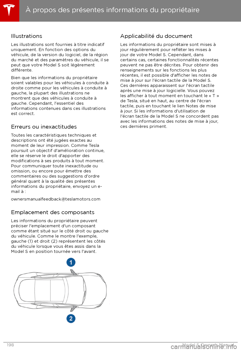 TESLA MODEL S 2017 Manuel du propriétaire (in French) IllustrationsLes illustrations sont fournies TESLA MODEL S 2017 Manuel du propriétaire (in French) IllustrationsLes illustrations sont fournies