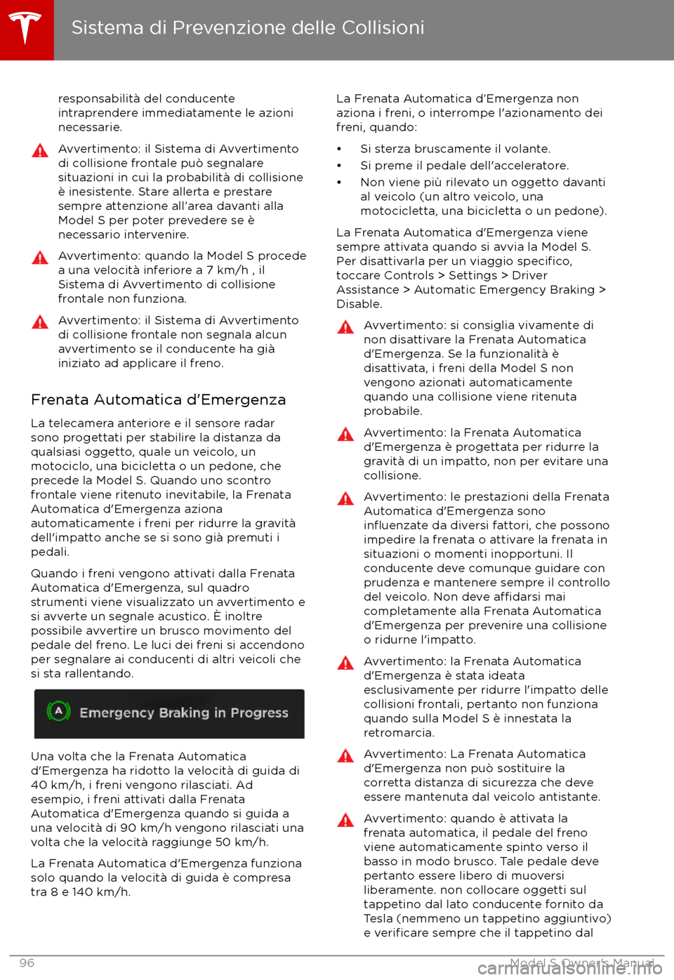 TESLA MODEL S 2017 Manuale del proprietario (in Italian) responsabilit TESLA MODEL S 2017 Manuale del proprietario (in Italian) responsabilit