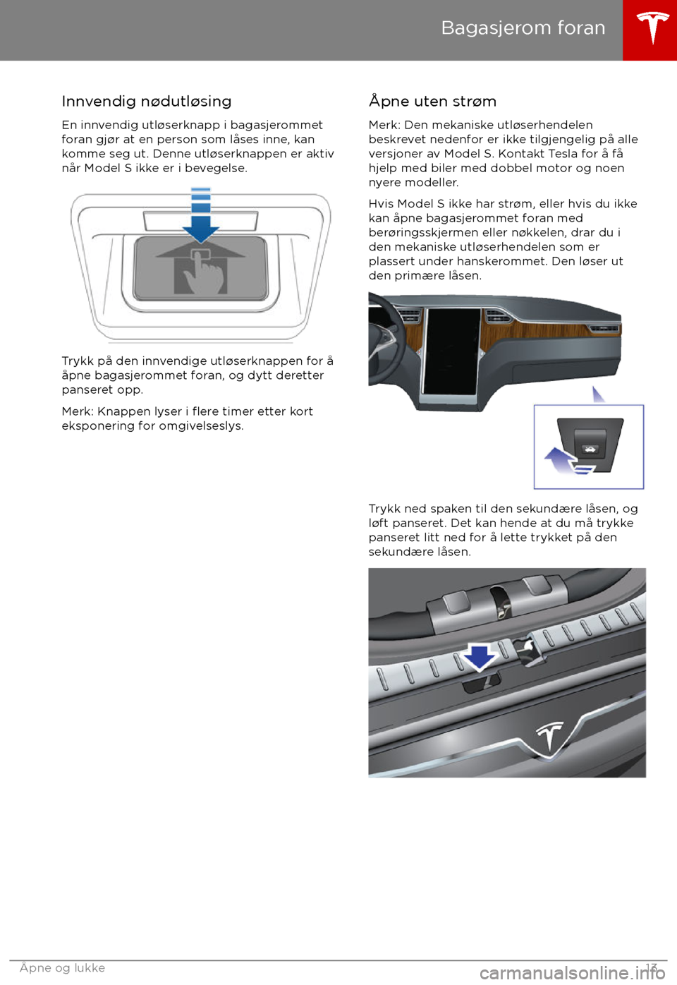 TESLA MODEL S 2017  Brukerhåndbok (in Norwegian) Innvendig n