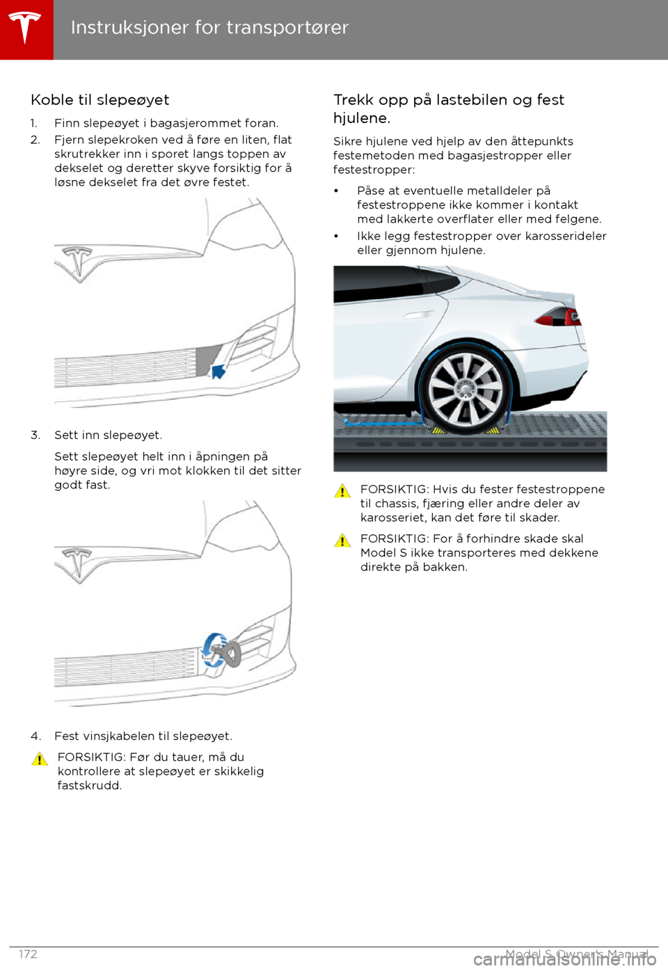TESLA MODEL S 2017  Brukerhåndbok (in Norwegian) Koble til slepe